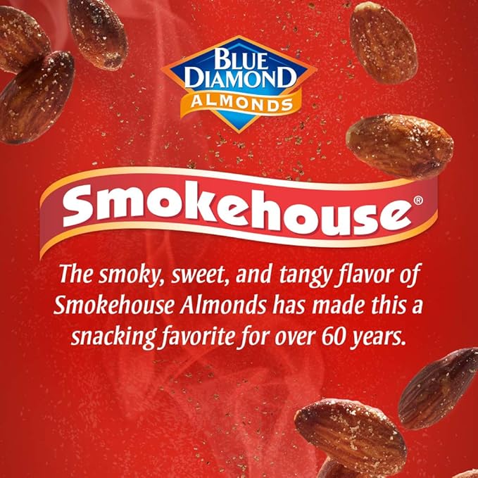Blue Diamond Almonds, Smokehouse Flavored Snack Nuts, Plant-Based Protein and Fiber Snacks, Gluten Free Iconic Flavor Salty Nuts, Great for Events, Holidays, Parties, 25 Oz Resealable Bag (Pack of 1)