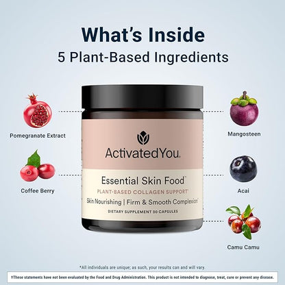 ACTIVATEDYOU Essential Skin Food, Advanced Skincare Collagen Elastin Support Supplement for Aging Skin, Helps Improve Appearance of Face Texture, Sagging w/Dermaval, Vitamin C (30 Count (Pack of 3))