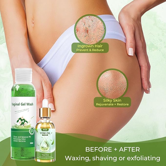 Feminine Wash & Yoni Oil & Yoni Soap Bar for Women, Yoni Wash for Vaginal Ph Balance Remove Odor Moisturizing, 1 Fl.Oz Yoni Essential Oil & 5.07 Fl.Oz Vaginal Wash 3.53 Oz Yoni Bar (Tea Tree)