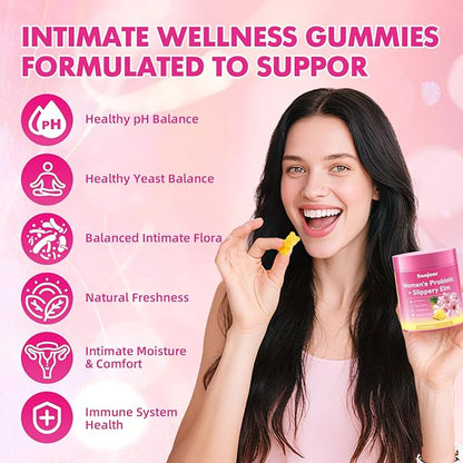 Women Probiotic Slippery Elm Gummies - Supports pH Balance, Digestive & Immune Health, Natural Pineapple Flavor, 60 Count
