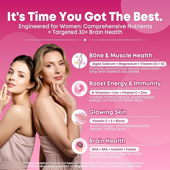 Women's Multivitamin Gummy, Methylated Multivitamin for Women Gummies, Sugar Free Daily Vitamin with Iron, Omega 3, Biotin for Beauty, Immune, Hair & Skin - Vegan, Mixed Berry Flavor, 90 Count