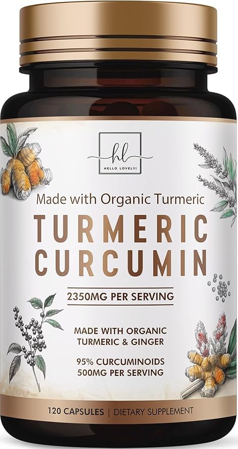 Turmeric Curcumin Supplement with 95% Curcuminoids, Organic Turmeric & Ginger 1750mg, BioPerine Black Pepper for Best Absorption, Nature's Vegan Joint Support, Non-GMO, Bottled in USA - 120 Capsules