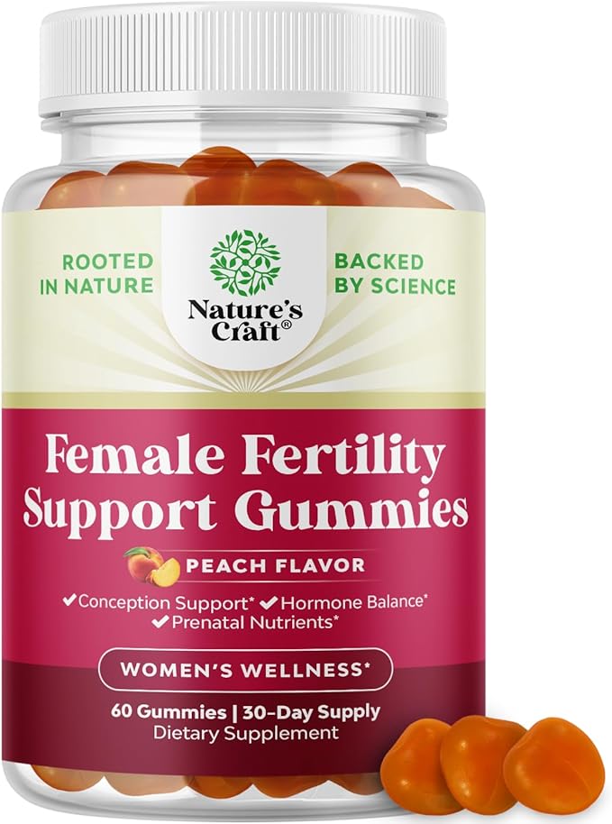 Fertility Gummies for Women Trying to Conceive - Yummy Gummy Fertility Supplement for Women with Myo-Inositol Folic Acid & Vitex Chasteberry - Vegan Non-GMO & Gluten Free - Juicy Peach - 60 Count