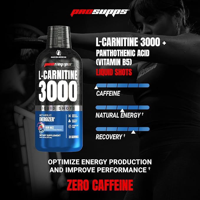 ProSupps L-Carnitine Liquid 3000, Stimulant-Free Liquid Shots for Men & Women - Clean Workout Drink for Energy, Performance & Muscle Recovery - No Sugar, No Carbs - 31 Servings, Blue Razz