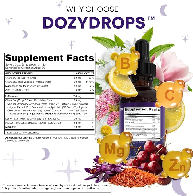 Clean Nutra Melatonin 10mg Drops Magnesium Vitamin B6 L-Theanine Valerian Hibiscus Lemon Balm Supplement Liquid Sugar-Free Vegan Non-GMO Natural Sleep Support Aid Lemon Tea Flavor 120mL Formula