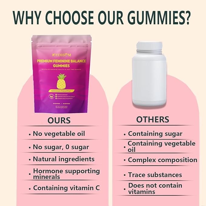 Premium Feminine Balance Gummies - for Women’s Health & Wellness - Immune Support - Vegan, Gluten-Free - Hawaiian Pineapple - 60 Gummies - 30 Servings