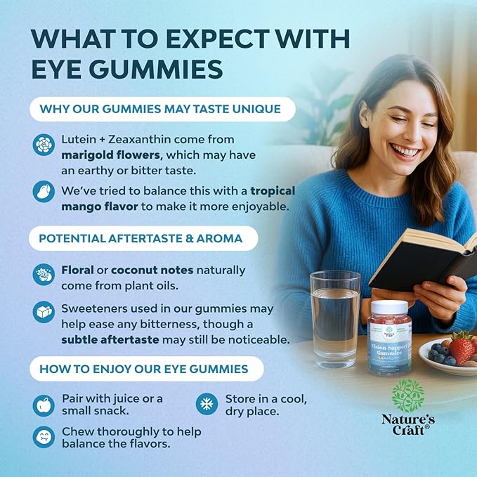 Vision Support Gummies for Adults - Lutein and Zeaxanthin Supplements for Eye Health - Potent Lutein Eye Vitamins for Blue Light Protection Dryness Strain Support & Visual Sharpness - 30 Count