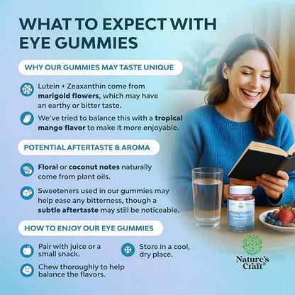Vision Support Gummies for Adults - Lutein and Zeaxanthin Supplements for Eye Health - Potent Lutein Eye Vitamins for Blue Light Protection Dryness Strain Support & Visual Sharpness - 30 Count
