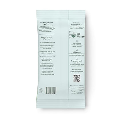Good Clean Love Balance pH-Balanced Feminine Wipes, Supports Vaginal Health Naturally & Reduces Odor, Non-Irritating Moisturizing & Cleansing Hygiene Product Made with Organic Aloe, (30 Count)