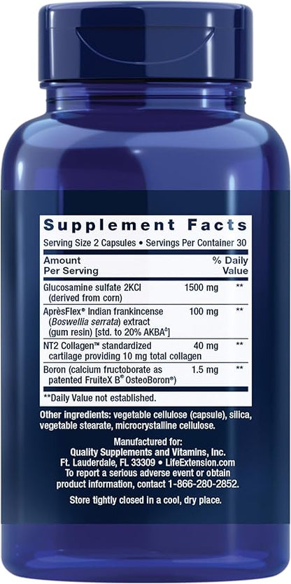 Life Extension ArthroMax® Advanced NT2 Collagen™ & AprèsFlex®, glucosamine sulfate, Boswellia (Indian Frankincense), Joint Health, Mobility, Gluten-Free, Non-GMO, 60 Capsules