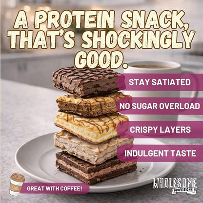 Protein Wafer Squares, Value Variety Pack, 15g Protein, Low in Sugar, 10 Squares Total, Light and Crispy, Includes Vanilla, Mocha, Chocolate, Lemon, Chocolate Raspberry (Variety, 4 Pack)