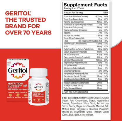 Geritol, Multivitamin Supplement, Contains Antioxidants, Vitamins B, C, E & D and Iron, 27, Minerals, Gluten-Free, Non-GMO, No Artificial Sweeteners, 40 Tablets, 2 Pack