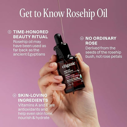 Cliganic Organic Rosehip Seed Oil for Face, 100% Pure | Natural Cold Pressed Unrefined Non-GMO | Carrier Oil for Skin, Hair & Nails