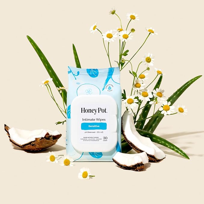 The Honey Pot Company - Feminine Wipes - Daily PH Balancing, Fragrance & Sulfate Free Wipes for Intimate Parts, Body, or Face - Hygiene Products - Sensitive 30 ct (Pack 3)