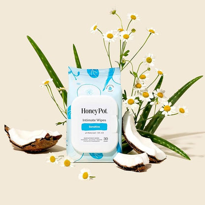 The Honey Pot Company - Feminine Wipes - Daily PH Balancing, Fragrance & Sulfate Free Wipes for Intimate Parts, Body, or Face - Hygiene Products - Sensitive 30 ct (Pack 3)