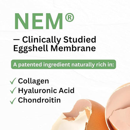 Turmeric Curcumin 95% Extract & Collagen Capsules - NEM Promotes Knee Comfort & Flexibility - Eggshell Membrane w Naturally Occurring Glucosamine Chondroitin Hyaluronic Acid- Made in USA