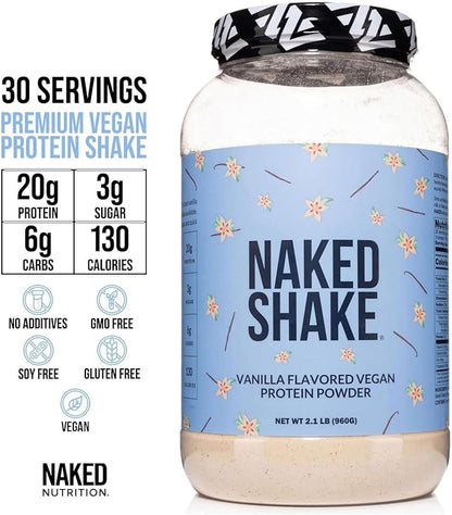 NAKED Shake - Vanilla Protein Powder - Plant Based Protein Shake with Mct Oil, NSF Certified, Gluten-Free, Soy-Free, No Gmos Or Artificial Sweeteners - 30 Servings