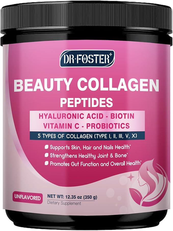 DRFOSTER Multi Collagen Peptides Powder for Women - Type I, II, III, V, X, Hydrolyzed Collagen Powder with Beauty Complex, Vitamin C & Biotin for Skin Hair Nail Joint, Non-GMO, 35 Servings