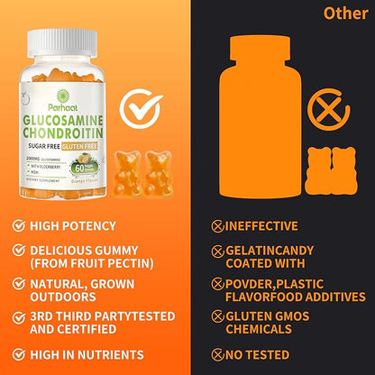 Glucosamine Chondroitin Gummies with MSM & Elderberry Extra Strength - Joint Support, Antioxidant Immune Support Supplement for Adults, Men & Women.Orange