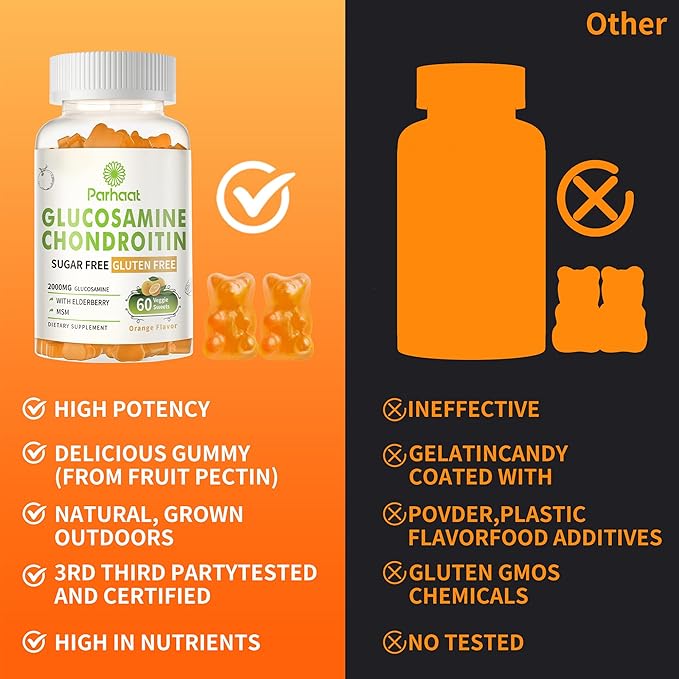 Glucosamine Chondroitin Gummies with MSM & Elderberry Extra Strength - Joint Support, Antioxidant Immune Support Supplement for Adults, Men & Women.Orange-2pack