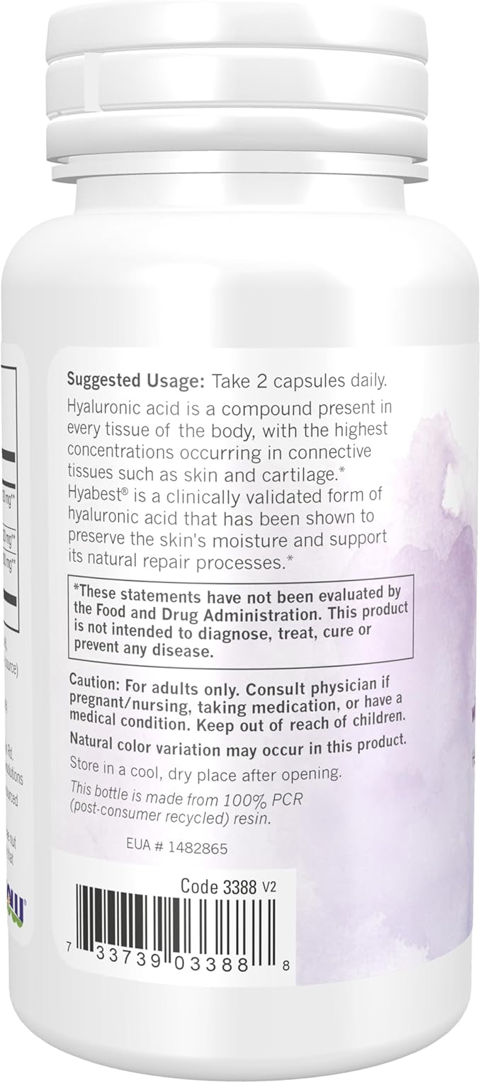 NOW Foods Solutions, Hydration Rescue with Hyabest® hyaluronic acid, Helps Maintain Youthful Looking Skin*, Supports Healthy Skin Moisture*, 60 Veg Capsules