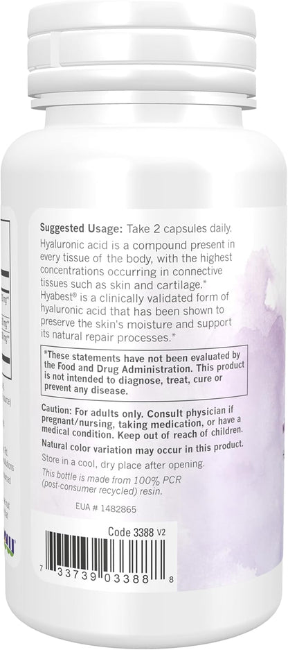NOW Foods Solutions, Hydration Rescue with Hyabest® hyaluronic acid, Helps Maintain Youthful Looking Skin*, Supports Healthy Skin Moisture*, 60 Veg Capsules