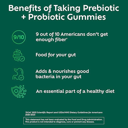 Benefiber Prebiotic GLP-1 Friendly Fiber Supplement Gummies with Probiotics for Digestive Health, Assorted Fruit Flavors - 50 Count