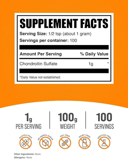 BulkSupplements.com Chondroitin Sulfate Powder - Joint Support Supplement - Cartilage Supplements - Bone Strength Supplements - Joint And Knee Supplements - Joint Vibrance (100 Grams - 3.5 oz)