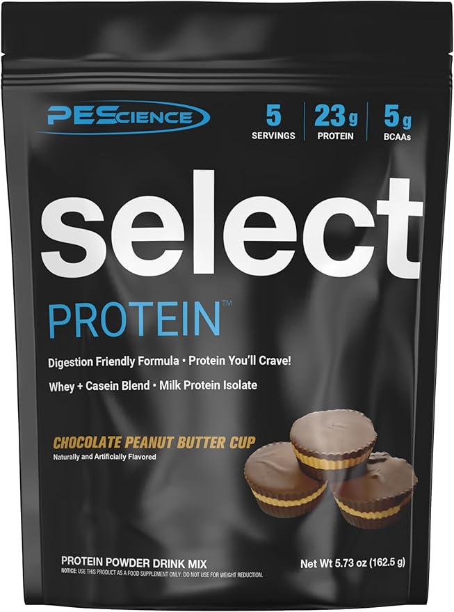 PEScience Select Protein Powder, Whey and Casein Blend, Lean Protein Powder for Women and Men, Low Calorie, Low Carb, Keto Friendly, Gluten Free, Chocolate Peanut Butter Cup - 5 Servings