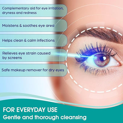 Dr. Fischer Tea Tree Eyelid Wipes for Dry Eyes - Gentle Eye Wipes for Everyday Eye Conditions and Hypoallergenic Makeup Remover (60 Wipes)