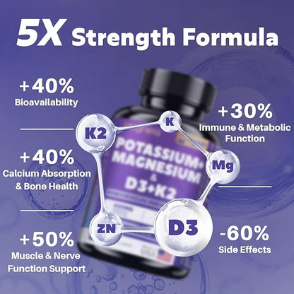 High-Potency Vitamin D3 10000IU K2 (MK-7) Potassium Magnesium Supplement - Advanced Synergistic Complex for Bone, Immune Health, Mood Balance & Energy Support