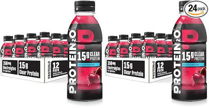 Protein2o Hydration Drink - 2-in-1 Liquid Clear Whey Protein Isolate and Electrolyte Drink - 15g Protein,Vitamins B5,B6 - Post-Workout Recovery - 16.9 Fl Oz - Wild Cherry,(Pack of 24)