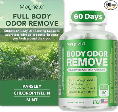 Body Deodorizing Supplement, Natural Internal Odor Control Pills for Men & Women, Chlorophyll Capsules for Skin, Breath and Gut Health (60 Capsules)
