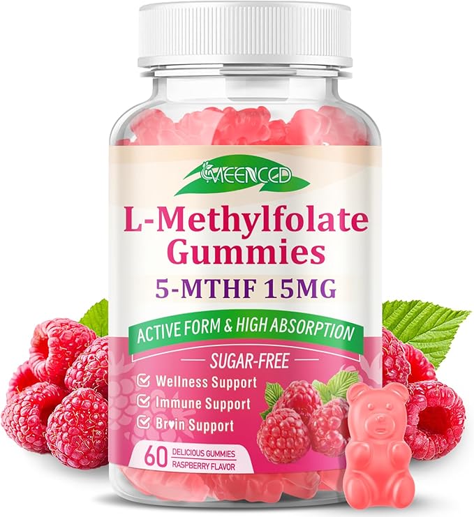 MEENCCD L-Methylfolate 15mg Gummies, Methylfolate Supplement, 5-MTHF Supplement - Active 5-MTHF - Supports Overall Wellness, Vegan, Raspberry Flavor, 60 Count