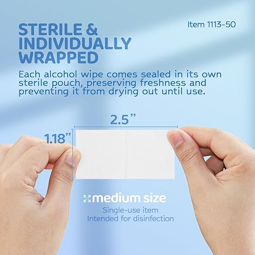 Dynarex DynaSafety Sterile Alcohol Prep Pads - Medium - 70% Isopropyl Alcohol, Individually Wrapped, Soft Cleaning Wipes - Case of 40 Boxes, 50 per Box