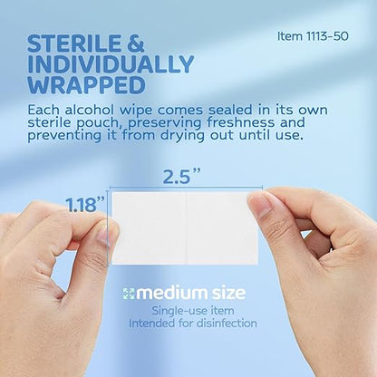 Dynarex DynaSafety Sterile Alcohol Prep Pads - Medium - 70% Isopropyl Alcohol, Individually Wrapped, Soft Cleaning Wipes - Case of 40 Boxes, 50 per Box