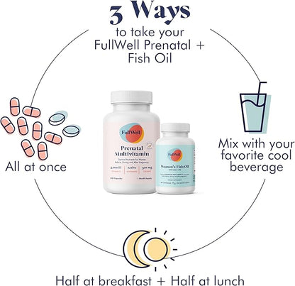 FullWell Women's Prenatal Lemon Essence Essentials - Women's Prenatal Multivitamin & Fish Oil - Supports Maternal Health & Fetal Development - Omega 3, DHA, Folate & Choline - 30 Servings