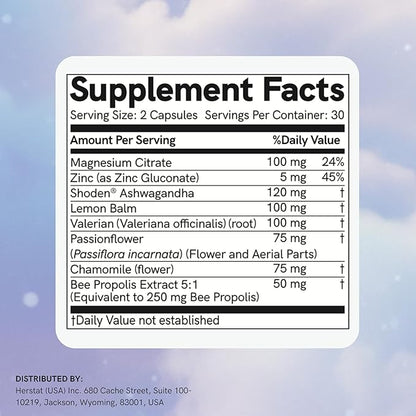 Dr Sosnowski's BUZzz Sleep Aid Supplement | Magnesium, Propolis, Ashwagandha, Valerian, Chamomile | Relax, Sleep Deeper, Wake Refreshed | 60 Capsules