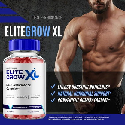 Elite Grow XL Gummies, EliteGrow XL Supplement for Men - Maximum Strength Performance All Natural Gummy to Support Stamina, Endurance and Energy, EliteGrowXL Gomitas Reviews (60 Gummies)