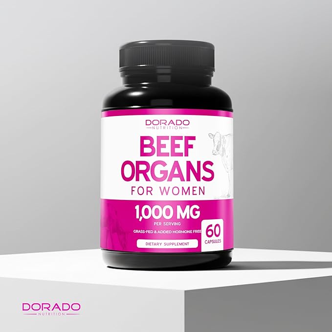 Beef Organ Supplement for Women - Grass Fed Beef Liver, Heart, Kidney & Uterus 1000mg Per Serving - Support Women's Energy & Overall Health - Third Party Tested & Non GMO - USA Made (60 Capsules)