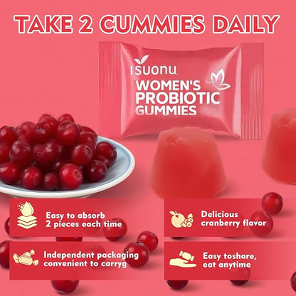 Vaginal Women Probiotic, Feminine Balance pH Gummies for Healthy Odor, Yeast Balance & Flora + Vitamin C for Immune Support -Cranberry Probiotics