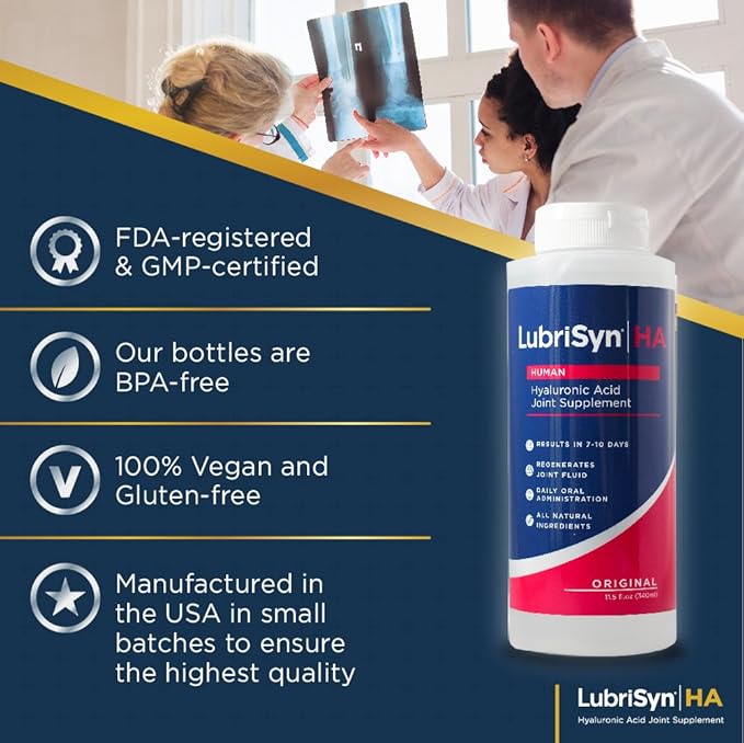 Lubrisyn Hyaluronic Acid Oral Joint Supplement – Liquid HA Formula for Humans – Promotes Joint Support, Mobility, Flexibility, Hydration & Healthy Function for Men & Women – Original 3 x 11.5oz