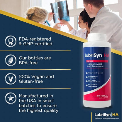 Lubrisyn Hyaluronic Acid Oral Joint Supplement – Liquid HA Formula for Humans – Promotes Joint Support, Mobility, Flexibility, Hydration & Healthy Function for Men & Women – Original 3 x 11.5oz