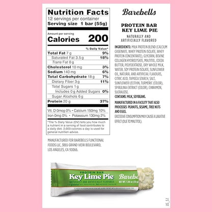 Barebells Protein Bars Key Lime – 12 Count (Pack of 2), 20g High Protein Treats – Key Lime Nutrition Bar with Low Sugar – On-The-Go Breakfast or Post-Workout Snack