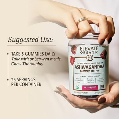Regenerative Fermented KSM-66 Ashwagandha Vegan Gummies with Acti Veda™, Mixed Berry (600mg, 25 Servings), Up to 150% More Effective Than KSM-66 Alone