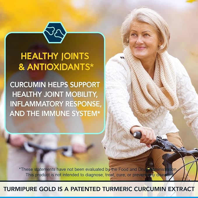 BioEmblem Turmeric Curcumin with Clinically Studied TurmiPure - 1 Small Cap Daily, 24x More Absorption Than Others - Non-GMO - Joint Support, Healthy Inflammation Turmeric Supplements, 60 Serving