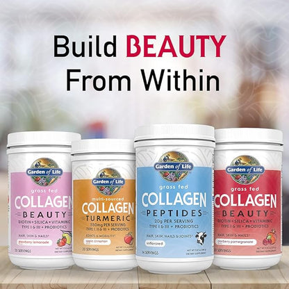 Garden of Life Grass Fed Collagen Beauty - Strawberry Lemonade, 20 Servings, Powder for Women Men Hair Skin Nails, Hydrolyzed Collagen Peptides Protein Powder Supplement