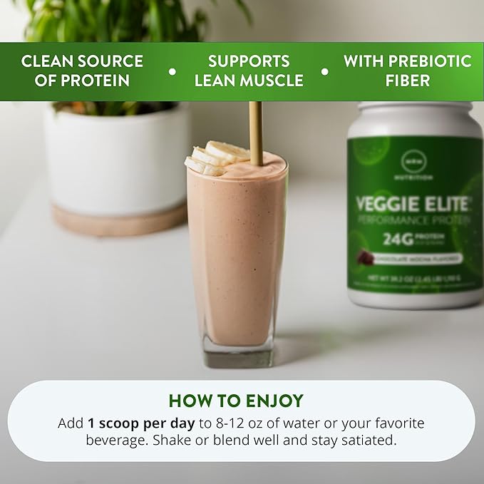 MRM Veggie Elite Performance Protein - Chocolate Mocha, Plant-Based Powder, 24g Protein per Serving with BCAAs & Digestive Enzymes, Clinically Tested - Vegan, Gluten-Free - 31 Servings