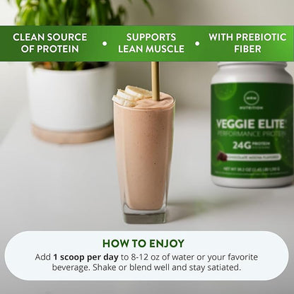 MRM Veggie Elite Performance Protein - Chocolate Mocha, Plant-Based Powder, 24g Protein per Serving with BCAAs & Digestive Enzymes, Clinically Tested - Vegan, Gluten-Free - 31 Servings