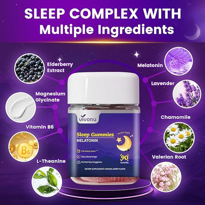 9-in-1 Melatonin Gummies 10mg, Natural Herbal Sleep Aids for Adults, Sleep Gummies with Magnesium Glycinate, Valerian Root, L-Theanine and Vitamin B6, etc, 45 days supply, Non GMO, Berry Flavored